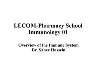 LECOM-Pharmacy School Immunology 01 Overview of the Immune System Dr. Saber Hussein 