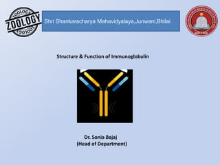 Shri Shankaracharya Mahavidyalaya,Junwani,Bhilai
Structure & Function of Immunoglobulin
Dr. Sonia Bajaj
(Head of Department)
 