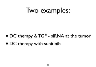 Two examples:
•DC therapy & TGF - siRNA at the tumor
•DC therapy with sunitinib
32
 