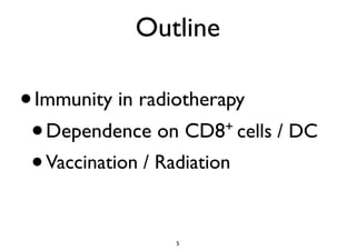 Outline
•Immunity in radiotherapy
•Dependence on CD8+ cells / DC
•Vaccination / Radiation
5
 