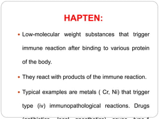 Haptens Example Immunology introduction | PPTX