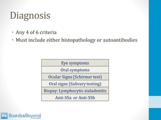 Diagnosis
• Any 4 of 6 criteria
• Must include either histopathology or autoantibodies
 