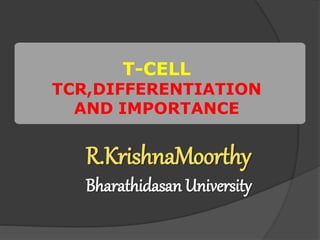 T-CELL
TCR,DIFFERENTIATION
AND IMPORTANCE
R.KrishnaMoorthy
Bharathidasan University
 