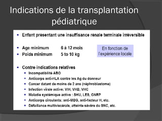 Indications de la transplantation
pédiatrique
 