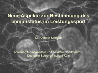Neue Aspekte zur Bestimmung des
Immunstatus im Leistungssport
Dr. Annette Schmidt
Abteilung für molekulare und zelluläre Sportmedizin,
Deutsche Sporthochschule Köln
Picture: A. Schmidt
 