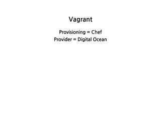 Vagrant
Provisioning=Chef
Provider=DigitalOcean
 