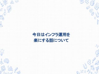 今日はインフラ運用を
楽にする話について
2
 