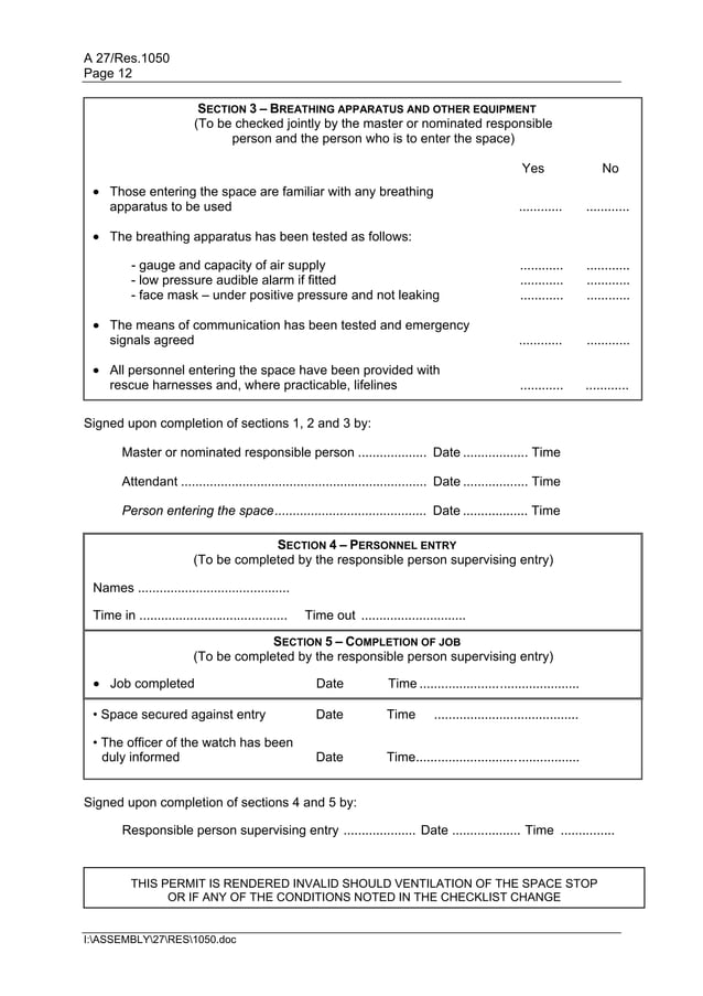 Imo entry into enclosed space permit