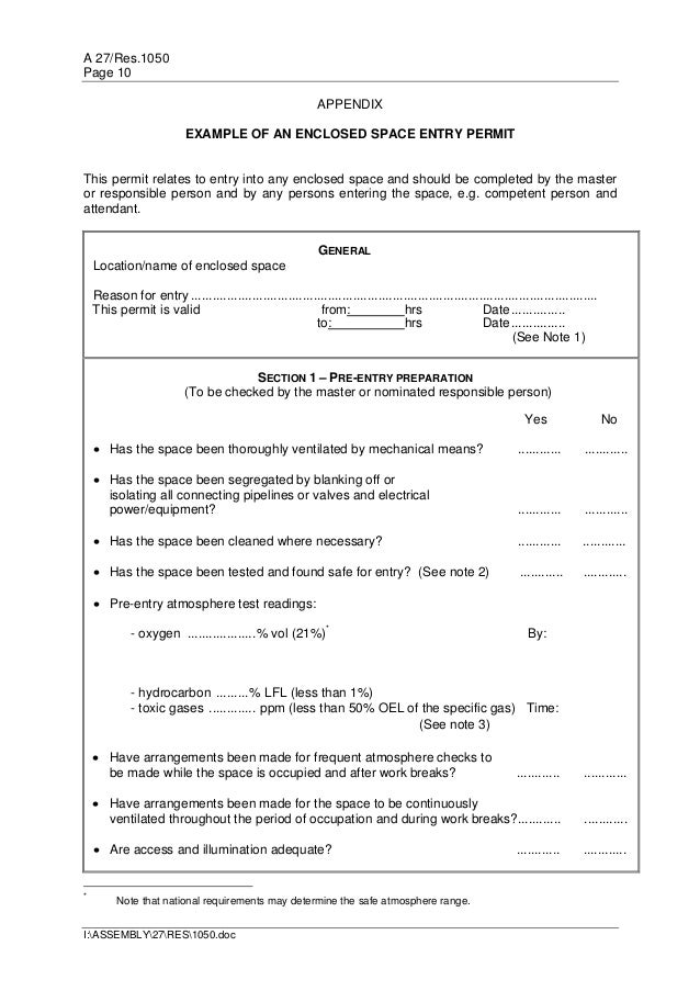 Imo entry into enclosed space permit
