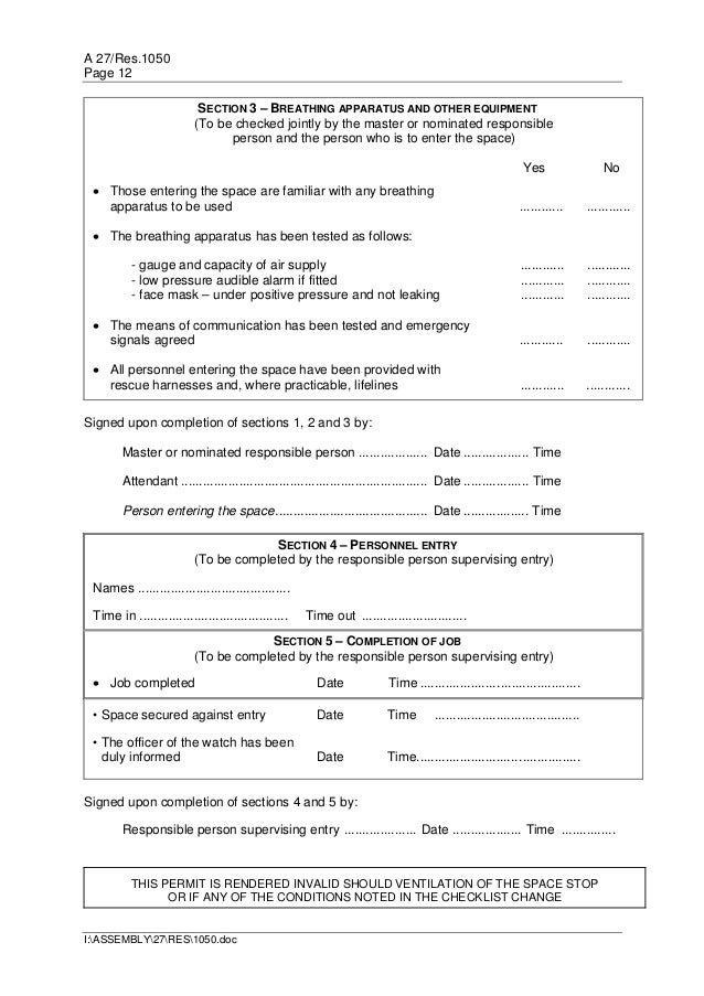 Imo entry into enclosed space permit