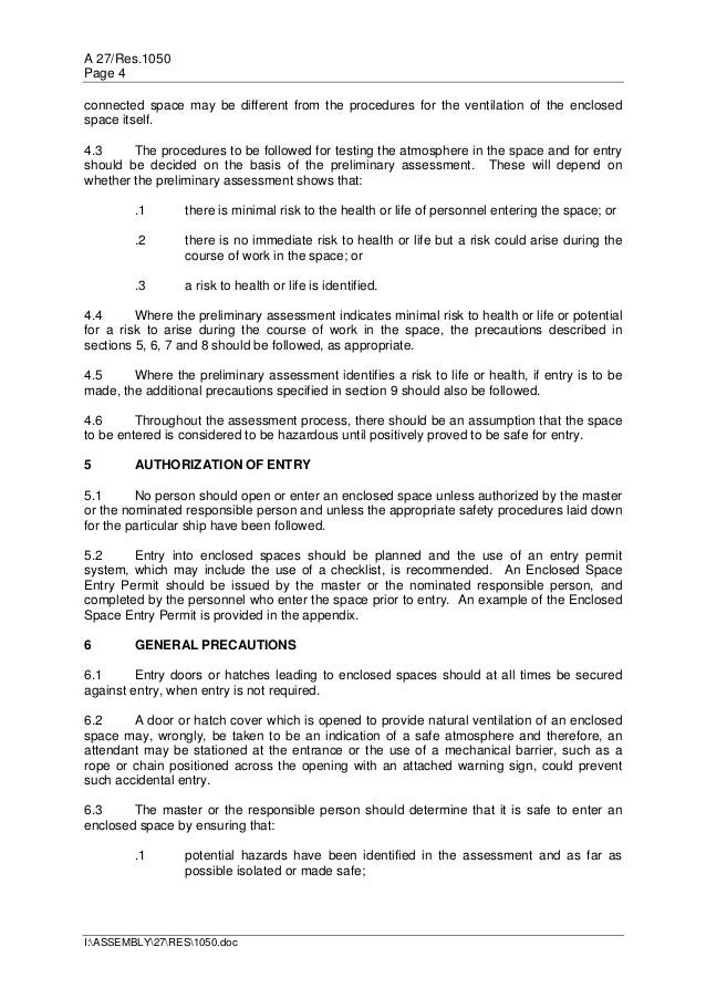Imo entry into enclosed space permit