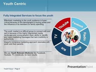 Youth Centric


Fully Integrated Services to focus the youth




Youth Focus  Page 6
 