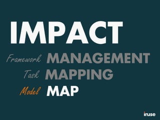 IMPACT
MAPPING
MAP
MANAGEMENTFramework
Task
Model
 