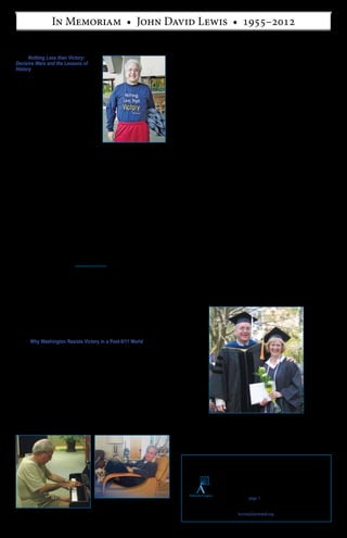 3
From Nothing Less than Victory:
Decisive Wars and the Lessons of
History (Princeton University Press,
2010), p. 288 and p. 294
The desire of the German people for
their nation to rise again, anchored by
claims to unjust treatment under the
Versailles Treaty, was far more ener-
getic than the desire of the British
people to maintain a tranquil status quo.
The British turned irrevocably against
appeasement only when they saw Hitler
take Prague, and the nature of the threat
became clear. On this level, it was the
relative commitment of each side to its
moral cause, not the truth of that cause,
that affected the outcome of the conflict.
But truth matters. On a deeper level,
the examples in this book also show that
the strongest power belonged to those
who were, in fact, right, if those who
were right knew it. This may be unfashionable to say today—in an intel-
lectual climate that sunders fact and value, and understands moral claims
as inherently contested matters of opinion—but it remains a demonstrable
fact that the Spartan and Confederate slave systems were morally debased
and that the freedom upheld by the Thebans and the Union was good. The
political autonomy upheld by the Greeks, as well as the political relation-
ships between Rome and its Italian allies, was superior to the alternatives
presented by Persia and Carthage. Certainly, the war between America
and Japan in 1945 was not fought over morally equivalent options—not
if peace and prosperity for millions of people are valued. The tragedy of
Munich is in the failure of the British to recognize that their own moral
norms could become weapons when manipulated by a vicious dictator.
The British and the Americans—like the Greeks—became truly unbeatable
when they grasped how right they really were.
Matters of war and peace cannot be fully grasped without concern for
moral ideas, which can lead one population into sacrificial slaughter for a
leader, a cause, or a deity and can motivate another to defend their liber-
ties with even greater violence. It is ideas that move people to act—and
only widely held ideas of a fundamental moral nature can throw an entire
continent into the chaos of war. The lives of soldier and civilians depend
upon clear statements of the objectives to be achieved and a commitment
to creating the resources necessary to prevail. Sic vis pacem, para bellum,
in matter and in mind.
From “Why Washington Resists Victory in a Post-9/11 World,” a blog
post on September 11, 2011, by Richard Salsman at Forbes.com in
which he interviewed Dr. Lewis
Until and unless we recognize that we’re truly fighting for good, and that
we ourselves are good, well worth defending for our own sakes, we’ll
continue to hamstring our troops and undercut our own efforts with the
apologetics of self-abnegation. Every passing day will bring our enemies
closer to the moment when they’ll have the capacity to wreak even greater
havoc on us. War is a terrible thing, but is it not far more terrible for an
entire generation to grow up watching the slow bleed of a war that we
selflessly refuse to win? And isn’t it worse that they see the bloodletting
caused solely by the inability of their elders to recognize their own right to
defend themselves—and their values—for their own sake?
“The Day I Took Casey to the Power Plant” (1995; reprinted with permission
from the Objectivist Study Group, an Internet discussion group)
June 16, 1995, was the day I took Casey to the power plant.
I had become aware of this project in 1993. Bechtel Power Corporation
would convert the Manchester Street Power Station in Providence to three
diesel fired combustion turbines, a $600 million undertaking over two years.
After presenting proposals and completing negotiations, I signed a contract
whereby Simplex, my employer, would provide the site with a networked Fire
Alarm System. Through 1994 and 1995 we engineered and delivered the sys-
tem; final commissioning is under way. The plant will open on time, the basis
for Bechtel’s well-deserved reputation in the industry.
The early evening of June 16, 1995, was scheduled for operator training
of the fire system. I am conducting this training; this next session, required
for turnover of the power block to the owner, would be in the control room of
the plant.
Being recently married, I have adjusted well to the practice of telling another
person what I’m up to. Another woman might ask her husband what time he’d
be home and could he try not to be late since she has plans. I ask Casey if she’d
like to go. “O can I! This is so cool! I wanted to ask if I could get in there
just once!” A healthy enthusiasm, since I go there more than once a week and
don’t often take time to “stop and smell the diesel.” I told her we’d go right to
the control room. Some people go to church; we prefer the control room of a
power plant. The difference is whether one’s miracles are real or figmentary.
The huge turbines are awe inspiring; one can almost see the blood of the
city being pumped through their piping, the power pulsing through the wiring.
As the control circuitry, the multiplexed data transmission and the remote
sensors of the color graphic control consoles act as extensions of man’s own
senses, so the generators are extensions of his muscles. A single operator con-
trols all three turbines, each on a single display. The power generation for a
city, the work once done by thousands of feudal slaves now surpassed by two
men who do not even work up a sweat.
Sometimes I think that the world needs a demonstration, a televised tour
of such a plant followed by a 30-minute shut down, the consequences pre-
sented to all in the form of melting ice cream and dark homes. Then I remem-
ber that the world is receiving such a demonstration every day it uses this
power; those who do not appreciate it would not react rationally to its removal.
Contrast Bechtel’s on-time reputation in the industry with the conspiracy
theories cyclically emergent in the liberal press.
Friday, June 16, 1995: some men took their wives to the disco, or put up
with the visit of half-welcomed relatives, or went to a reluctant shopping desti-
nation; I took Casey to the power plant. Afterwards, we had ice cream.
John David Lewis Memorial Funds
It was Dr. Lewis’s wish that in lieu of customary gestures
of condolence, those wishing to honor his memory should
send contributions to the John David Lewis Memorial Fund
at the Anthem Foundation for Objectivist Scholarship (see
related article on page 1) and/or the John David Lewis
Memorial Fund at the Ayn Rand Institute. The Institute’s Kathy Cross is assist-
ing those who wish to contribute to either of these funds. Please contact her at
732-242-9408 or by email at kcross@aynrand.org.
John David Lewis in His Own Words
Wearing his much-loved Nothing Less than
Victory shirt, upon his release from hospital in
December 2009. Mrs. Lewis designed the shirt
and ordered half a dozen of them, worn by herself
and friends when they visited Dr. Lewis in hospital
after his surgery.
Photo courtesy of Casey Conn Lewis
With Mrs. Lewis on the occasion of her 2005 graduation with a Bachelor’s
degree from the nursing program at Ashland University in Ashland, Ohio
(she had been a practicing RN for many years). Dr. Lewis was on the
faculty and, unknown to Mrs. Lewis, had arranged with the university
president to personally present her diploma to her. She recalled, “It was
a joyous day and a wonderful surprise.”
Photo courtesy of Trevor Conn
At Objectivist Summer Conference 2009 in Boston,
improvising a jazz tune on the Seaport Hotel’s piano
Photo courtesy of D. Rafner
November 2011, at home in his favorite easy chair,
where each day he read every word of the Wall Street
Journal, flanked by the Lewises’ beloved Shih Tzu
puppies, Bella (left) and Bentley
Photo courtesy of Casey Conn Lewis
 