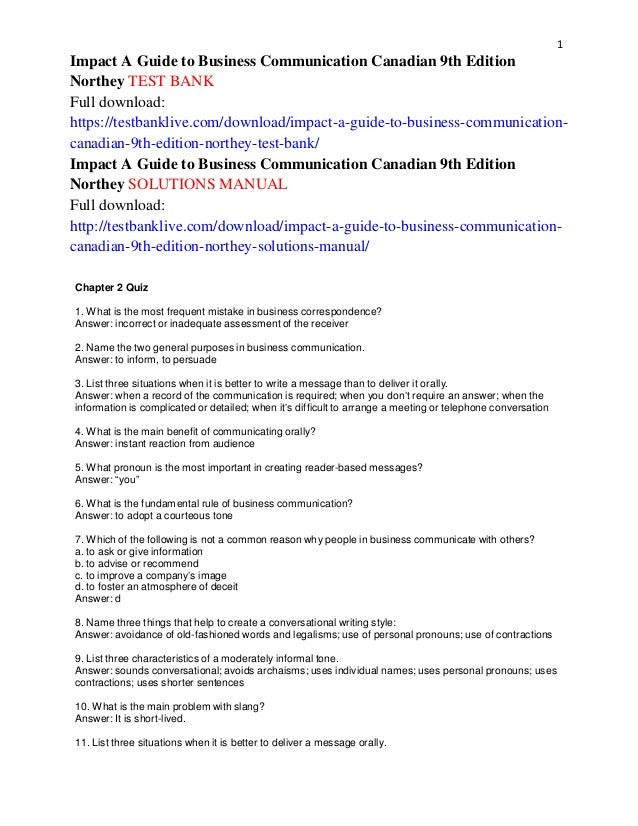 Impact A Guide To Business Communication Canadian 9th Edition Northey 