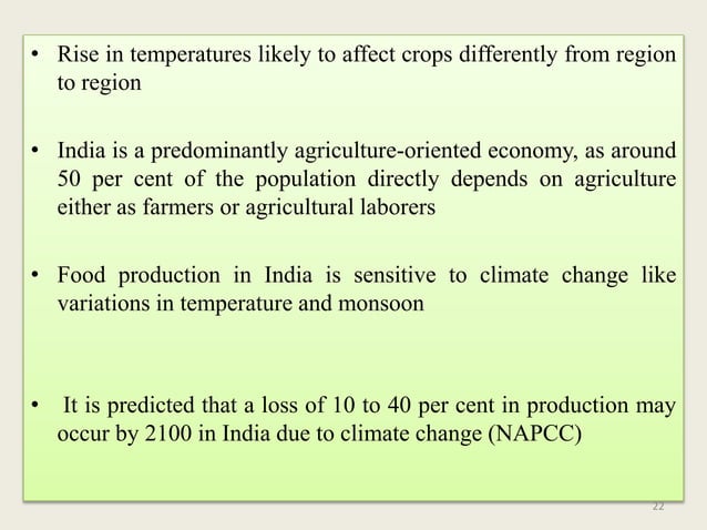 Impact and effect of climate change on agriculture | PPTX