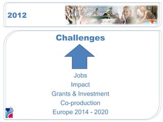 Challenges Jobs Impact Grants & Investment Co-production Europe 2014 - 2020 2012  