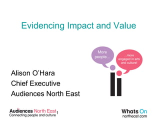 1
Evidencing Impact and Value
Alison O’Hara
Chief Executive
Audiences North East
 