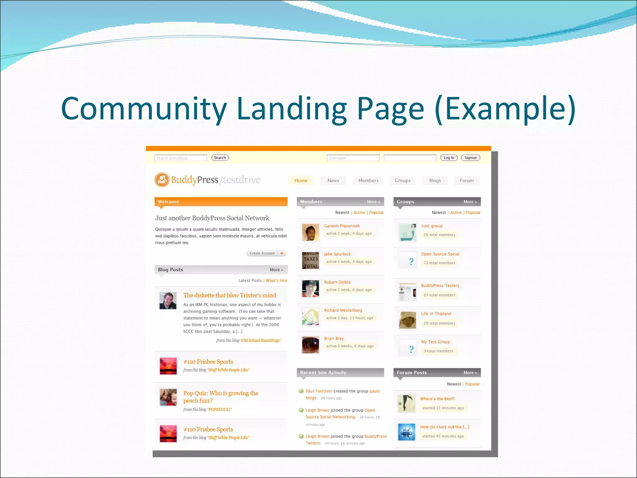 Community Landing Page (Example) 