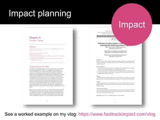 See a worked example on my vlog: https://www.fasttrackimpact.com/vlog
Who has a stake in my research?
Impact planning
Impact
 
