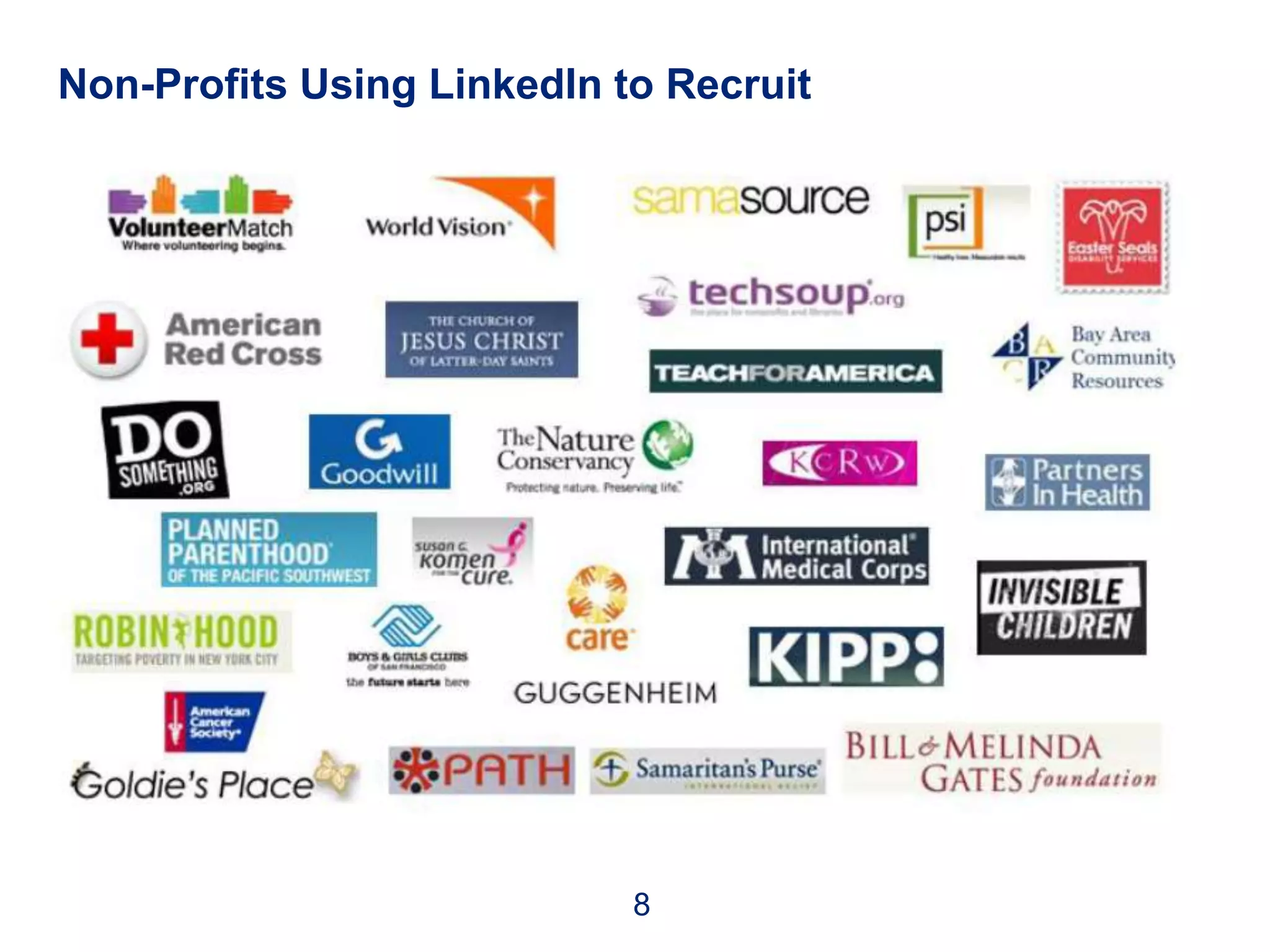 Non-Profits Using LinkedIn to Recruit




                            8
 