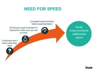 Summary Day 1
NEED FOR SPEED
Increased speed enables
faster experimentation
Continuous experimentation is
required to make...