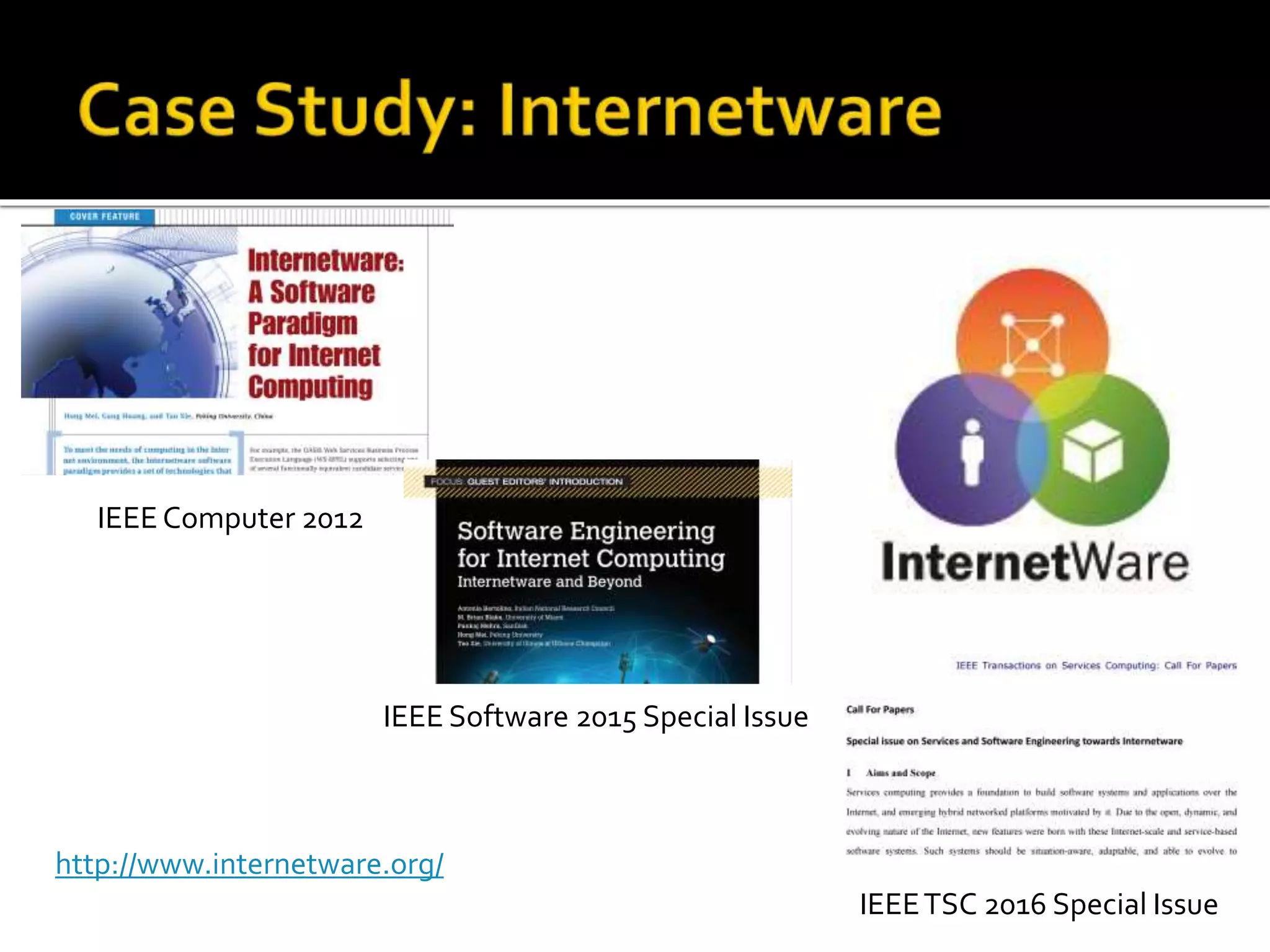 IEEE Computer 2012
IEEE Software 2015 Special Issue
IEEETSC 2016 Special Issue
http://www.internetware.org/
 