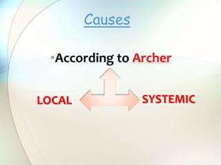 •According to Archer
Causes
LOCAL SYSTEMIC
 