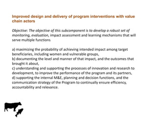 Update on monitoring and evaluation and impact assessment component 3.3