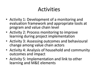 Update on monitoring and evaluation and impact assessment component 3.3