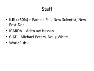 Update on monitoring and evaluation and impact assessment component 3.3