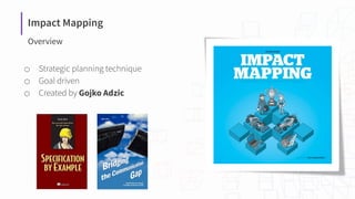 Impact Mapping
Overview
⬡ Strategic planning technique
⬡ Goal driven
⬡ Created by Gojko Adzic
 