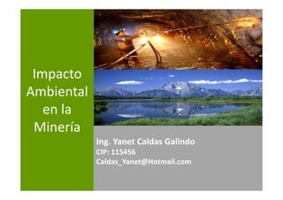 Impacto
Ambiental
en la
Minería
Ing. Yanet Caldas Galindo
Caldas_Yanet@Hotmail.com
 