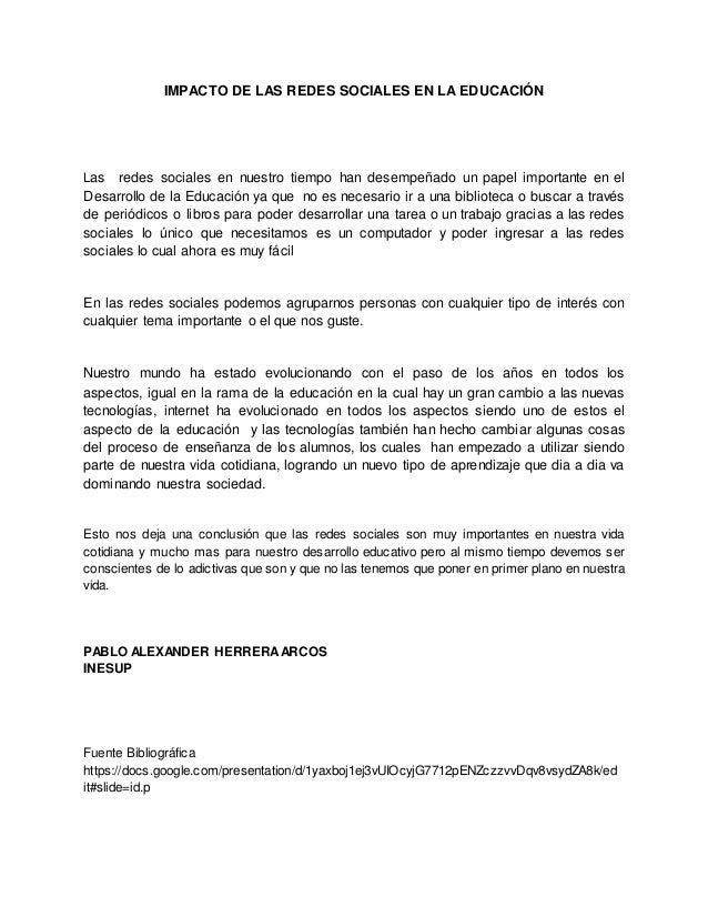 Impacto de las redes sociales en la educación ENSAYO