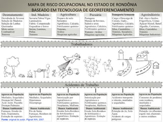 MAPA DE RISCO OCUPACIONAL NO ESTADO DE RONDÔNIA
BASEADO EM TECNOLOGIA DE GEOREFERENCIAMENTO
Fonte: original do autor, Pignati WA, 2007.
 