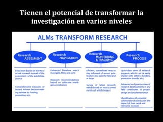 Tienen el potencial de transformar la
investigación en varios niveles
 
