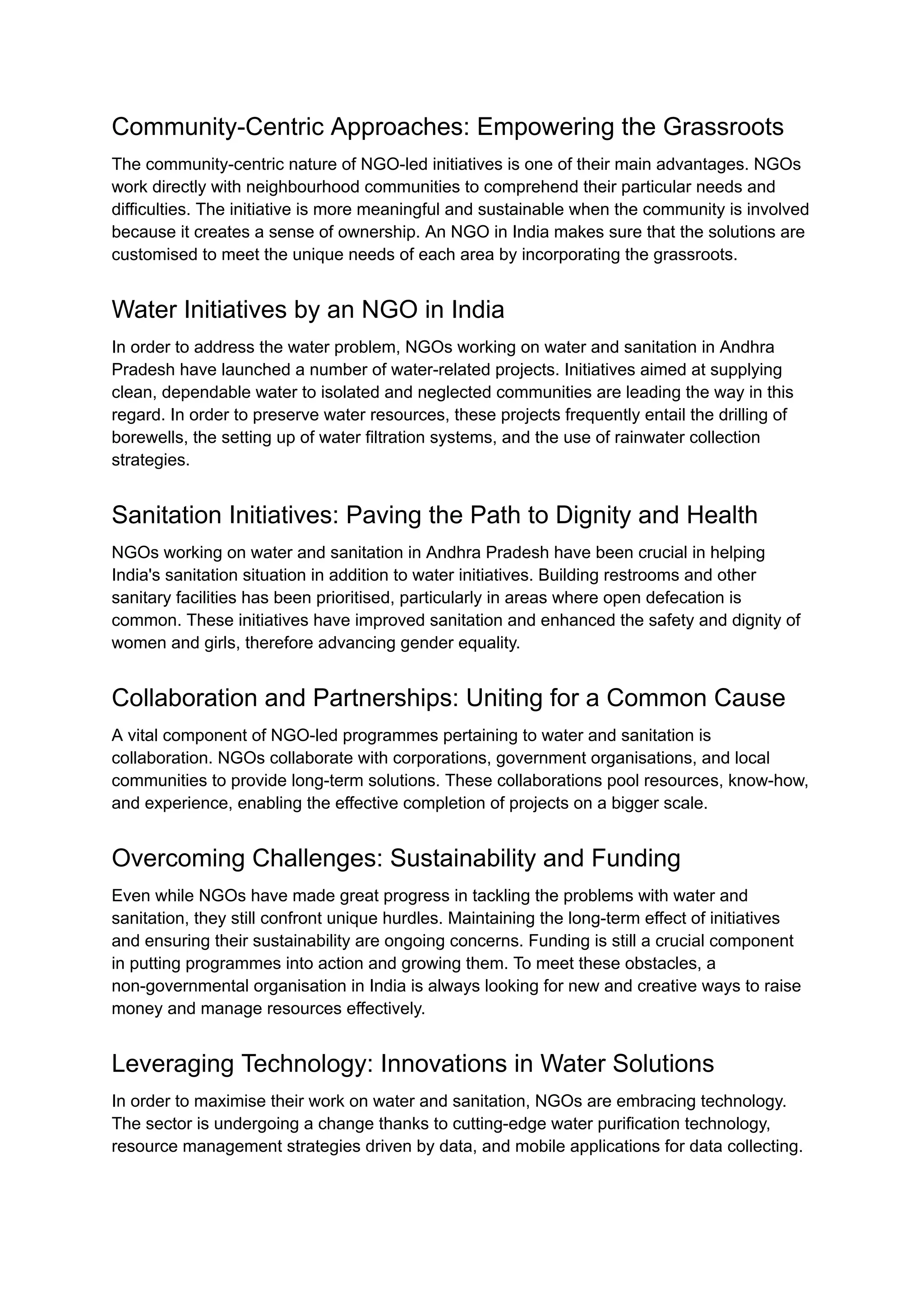 Impact of an NGOs Working On Water and Sanitation in Andhra Pradesh ...