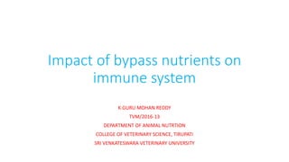 Impact of bypass nutrients on
immune system
K.GURU MOHAN REDDY
TVM/2016-13
DEPARTMENT OF ANIMAL NUTRTION
COLLEGE OF VETERINARY SCIENCE, TIRUPATI
SRI VENKATESWARA VETERINARY UNIVERSITY
 