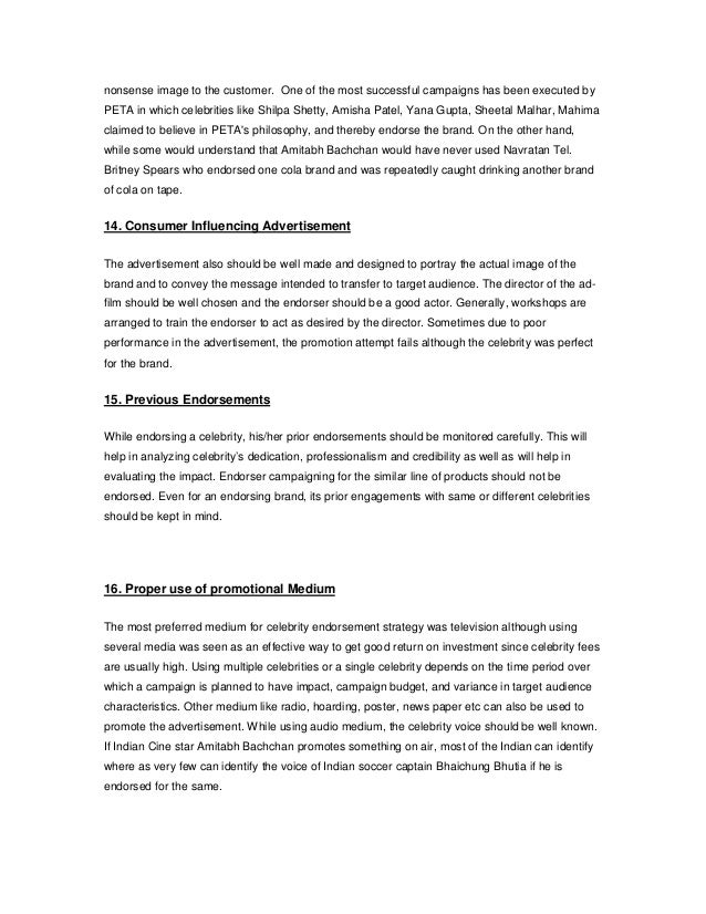impact of celebrity endorsement with non celebrity In the report,i have focused on the impact of celebrity endorsement on the overall process of executed by non-celebrities celebrity endorsements & brand building. impact of celebrity endorsement with non celebrity In the report,i have focused on the impact of celebrity endorsement on the overall process of executed by non-celebrities celebrity endorsements & brand building.