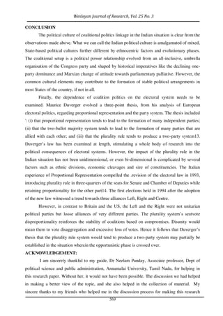 IMPACT OF COALITION POLITICS ON FEDERAL INSTITUTIONS -THE INDIAN ...