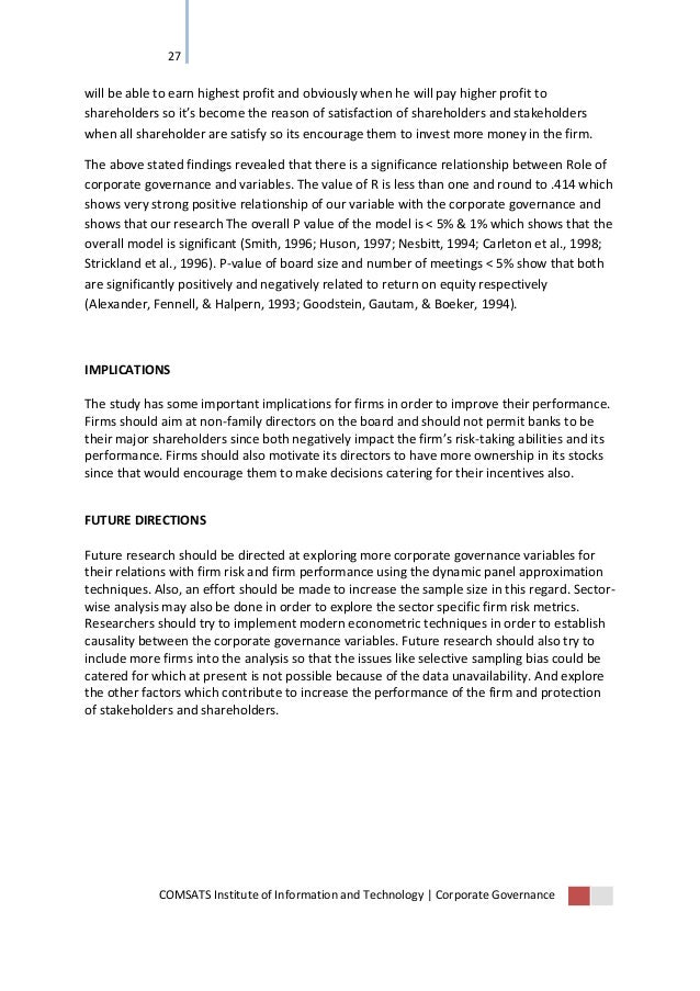impact of corporate governance on firm Firm-level corporate governance characteristics, the impact is especially negative when the affected firm does not have evidence of board attention to risk. impact of corporate governance on firm Firm-level corporate governance characteristics, the impact is especially negative when the affected firm does not have evidence of board attention to risk.