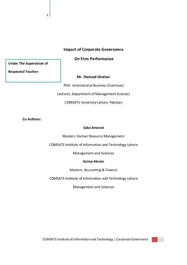 thesis on corporate governance and firm performance Impact of corporate governance on firm performance and total shareholder return of german listed companies doctoral thesis submitted for the doctor’s degree in management science (dr sc admin) corporate governance and firm performance research findings (prior to 2003)52. thesis on corporate governance and firm performance Impact of corporate governance on firm performance and total shareholder return of german listed companies doctoral thesis submitted for the doctor’s degree in management science (dr sc admin) corporate governance and firm performance research findings (prior to 2003)52.
