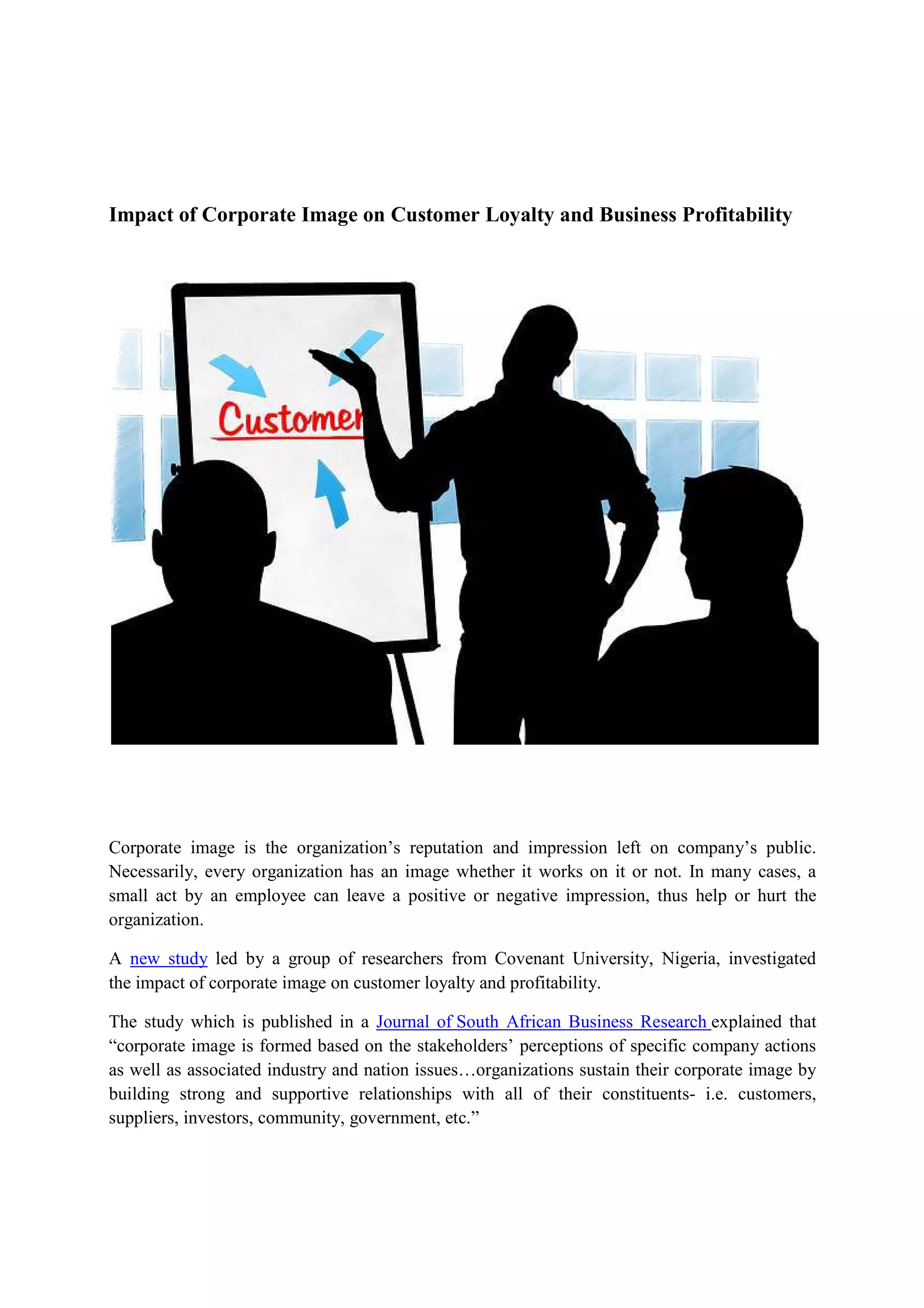 Impact of corporate image on customer loyalty and business ...