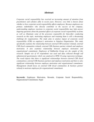 Impact of corporate social responsibility on employees' motivation of ...