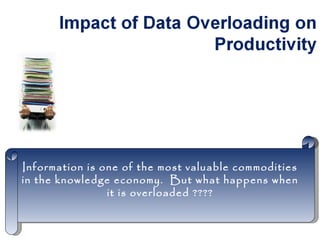 Information is one of the most valuable commodities in the knowledge economy.  But what happens when it is overloaded ???? 