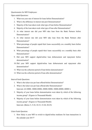 Mfis Questionnaire.pdf Impact of Demonetisation on MFIs in India | PDF