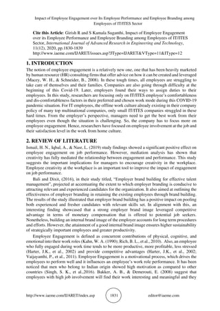 IMPACT OF EMPLOYEE ENGAGEMENT OVER ITS EMPLOYEE PERFORMANCE AND ...