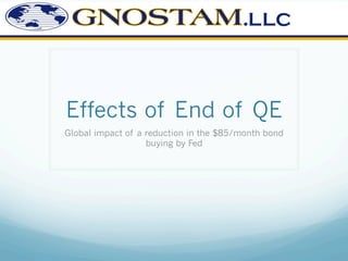 Effects of End of QE
Global impact of a reduction in the $85/month bond
buying by Fed
 