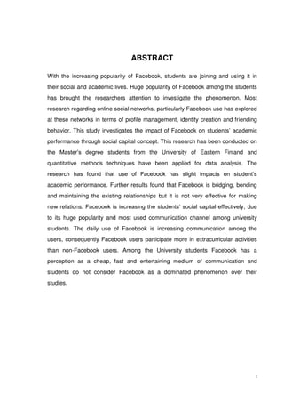 IMPACT OF FACEBOOK ON STUDENTS ACADEMIC PERFORMANCE Analysis Through ...