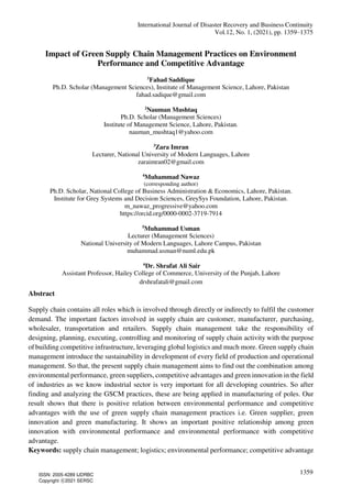 Impact of Green Supply Chain Management Practices on Environment ...